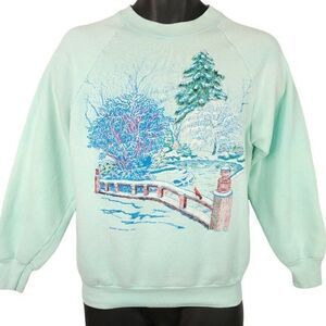 Snowy Landscape Sweatshirt Vintage 90s Granny Core Made In USA Mens Size Small